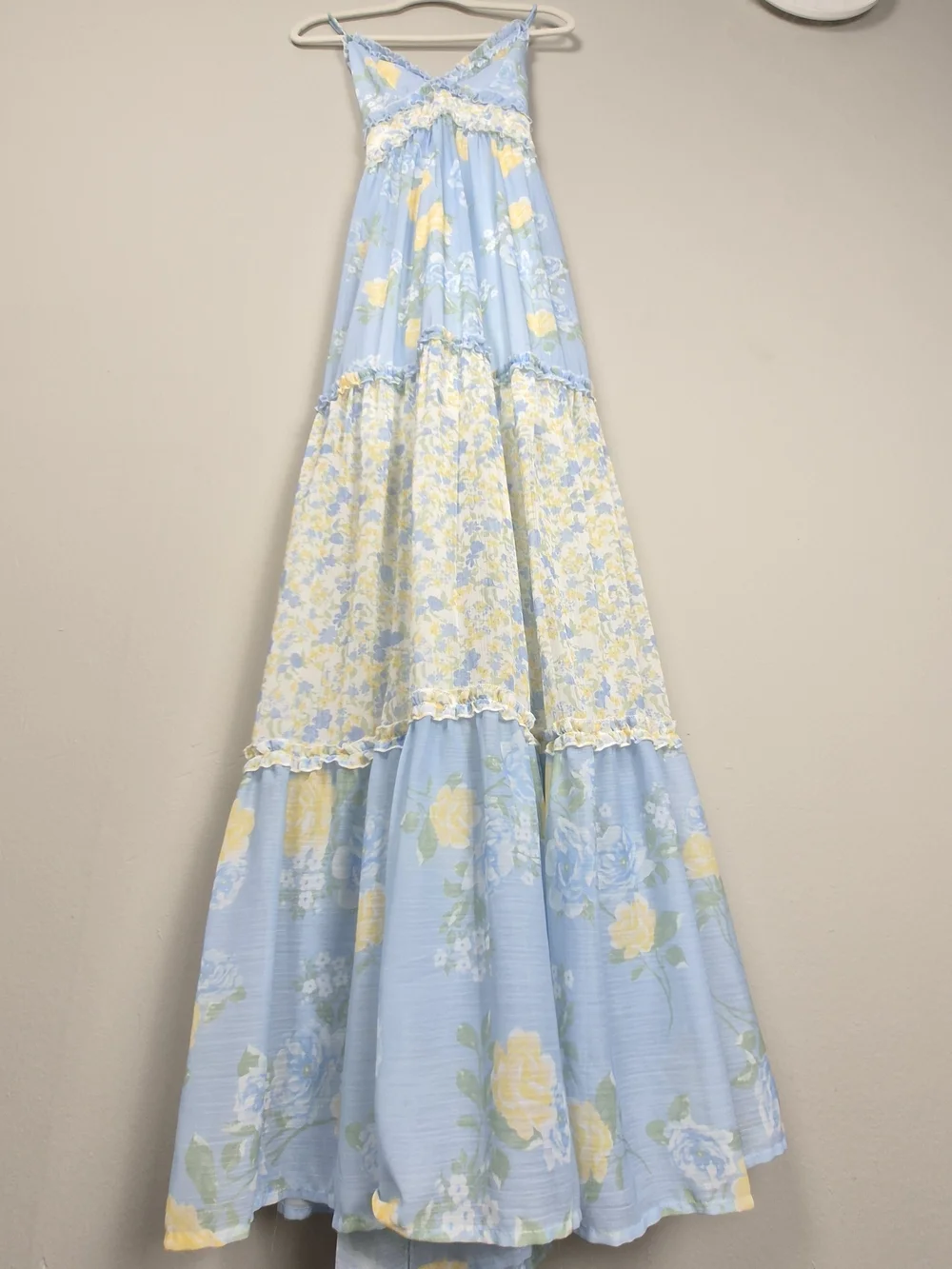 Altar'd State Floral Tiered Ruffle Maxi Dress Light Blue Cottagecore Coquette M - Picture 13 of 16